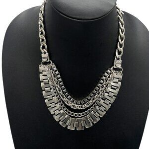 Kenneth Cole Chunky Collar Bib Statement Necklace Layered Silver Tone 18-21 Inch